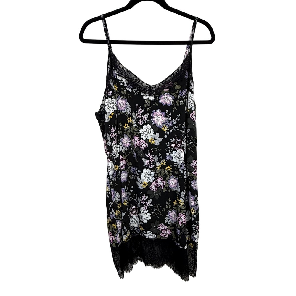 Wild Fable Black Floral Cami Dress XXL Lace Trim Slip Midi Y2K Grunge